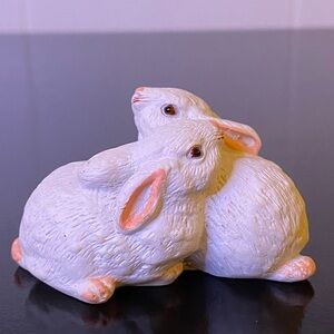 Vintage 1988 Enesco White Rabbit Pair Miniature Resin Figurine with Sticker